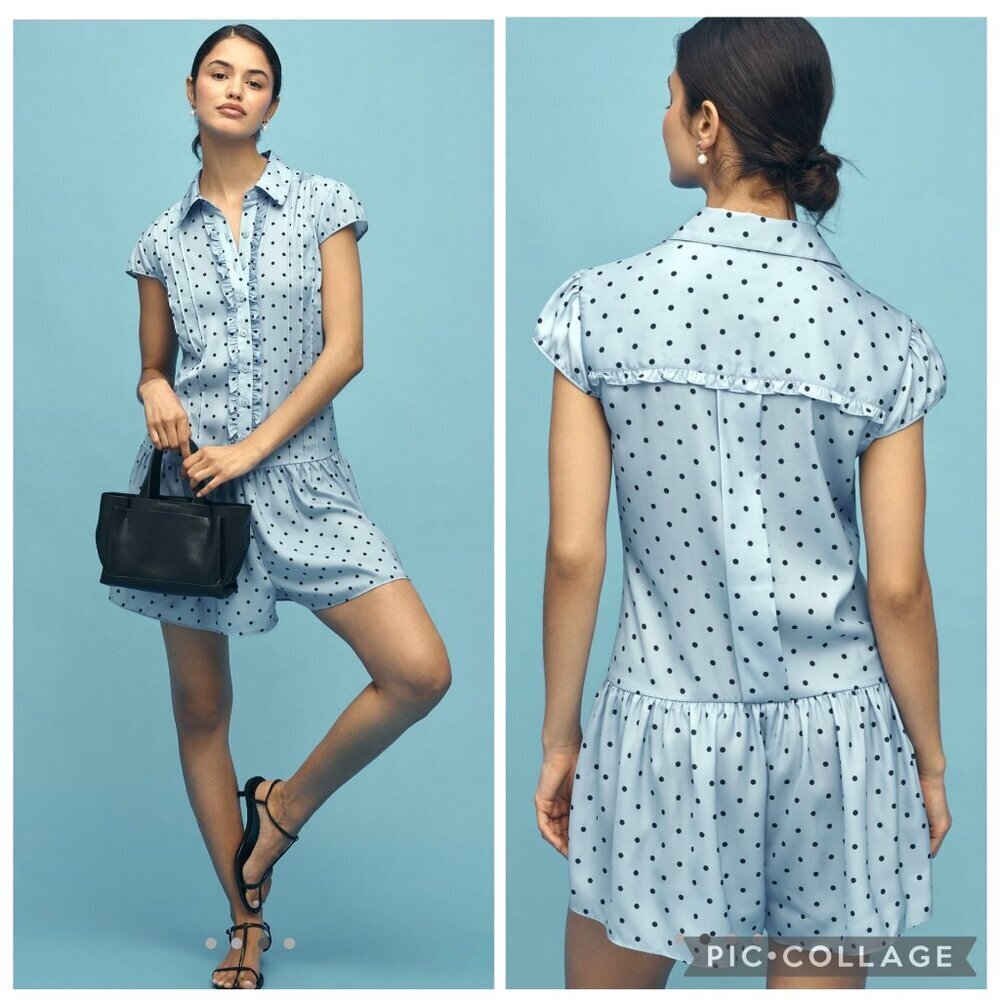 Anthropologie Maeve Cap Sleeve Flowy Romper Playsuit Cerulean Blue Size Medium